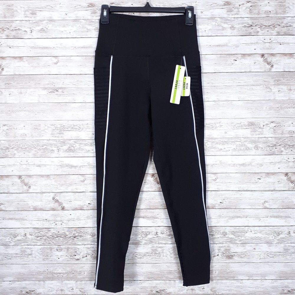 Nicole Miller Womens Leggings M Workout Media Pocket Black 479